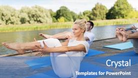  Presentation with healthy lifestyle - Amazing slide deck having summer retreat - fitness sport yoga and healthy backdrop and a teal colored foreground
