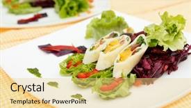  Presentation with salad - Presentation consisting of summer salad with calamari background and a yellow colored foreground