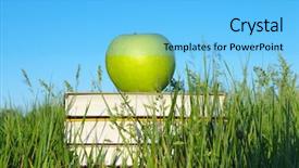  Presentation with green apple - Slides having summer school reading - green apple on stack background and a  colored foreground