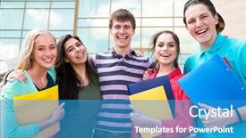  Presentation with summer school - Presentation design consisting of summer school reading - group of student with notebook background and a  colored foreground