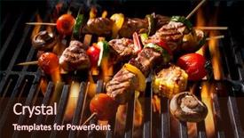  Presentation with barbecue - Theme enhanced with summer sizzle - barbecue skewers meat kebabs background and a wine colored foreground