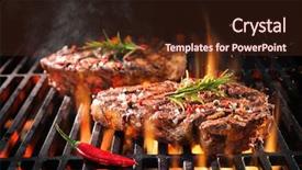  Presentation with beef - Presentation design featuring summer sizzle - beef steaks sizzling background and a light gray colored foreground