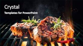 Presentation with steaks - Cool new PPT theme with summer sizzle - beef steaks sizzling backdrop and a black colored foreground