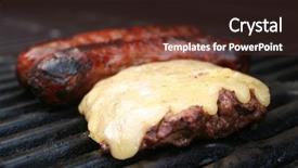  Presentation with grill - Colorful slide deck enhanced with summer sizzle - brats and a cheeseburger cooking backdrop and a tawny brown colored foreground