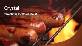  Presentation with flame - PPT theme featuring summer sizzle - brats cooking on the grill background and a tawny brown colored foreground