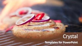  Presentation with bbq - Slide deck enhanced with summer sizzle - cumberland sausage spiral pork sausage background and a red colored foreground