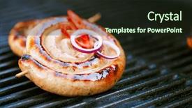  Presentation with cookout bbq grill and glowing - Amazing PPT theme having summer sizzle - cumberland sausage spiral pork sausage backdrop and a wine colored foreground
