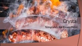  Presentation with grilled meats - Beautiful PPT theme featuring summer sizzle - delicious grilled sausages backdrop and a coral colored foreground