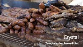  Presentation with grilling - Amazing PPT theme having summer sizzle - fresh sausage meat and hot backdrop and a  colored foreground