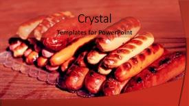  Presentation with sausages - Presentation design enhanced with summer sizzle - grilled beef pork sausages background and a red colored foreground