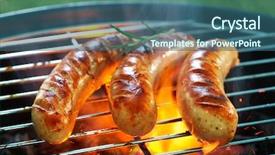  Presentation with flame - Slide deck enhanced with summer sizzle - grilled sausages on grill background and a ocean colored foreground