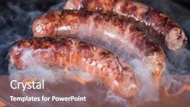  Presentation with grilling - Slides consisting of summer sizzle - grilling sausages on barbecue grill background and a coral colored foreground