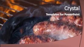  Presentation with grilling - Slides featuring summer sizzle - grilling sausages on barbecue grill background and a tawny brown colored foreground
