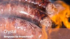  Presentation with grilling - Amazing PPT theme having summer sizzle - grilling sausages on barbecue grill backdrop and a coral colored foreground