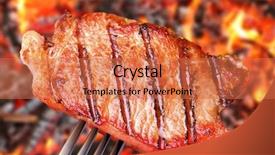  Presentation with bonfire - PPT theme consisting of summer sizzle - steak on a fork background and a coral colored foreground