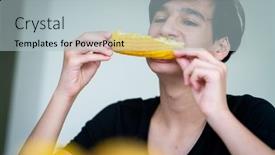  Presentation with teenager winners - PPT theme with summer-snack-teenager-sitting background and a  colored foreground