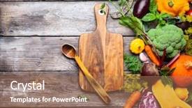  Presentation with healthy nutrition - PPT layouts featuring assortment of raw vegetables and vintage wooden kitchen utensils on wooden background organic healthy nutrition concept top view with copy space background and a coral colored foreground