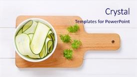  Presentation with rustic wood wooden frame - Colorful PPT theme enhanced with bowl of raw zucchini strips backdrop and a sky blue colored foreground