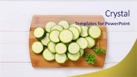  Presentation with green and wood - Cool new presentation theme with pile of green zucchini slices backdrop and a sky blue colored foreground