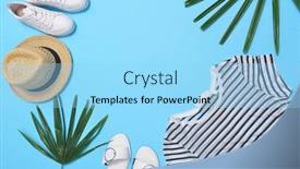  Presentation with sneakers - Cool new presentation theme with summer-striped-shirt-with-white backdrop and a light blue colored foreground