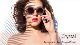  Presentation with tropical holiday - Presentation design enhanced with summer style portrait of young attractive woman wearing sunglasses face close up tropical holiday fashion beauty concept background and a lemonade colored foreground