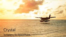  Presentation with air transport - Audience pleasing PPT layouts consisting of summer sunrise with seaplane landing backdrop and a yellow colored foreground