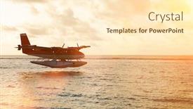  Presentation with calm sea - Cool new presentation design with summer-sunset-with-seaplane-landing backdrop and a cream colored foreground