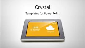  Presentation with gadget - Beautiful PPT theme featuring summer technology weather cast and modern gadget concept - close up of tablet pc computer with meteo forecast over gray background backdrop and a white colored foreground