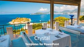  Presentation with mediterranean - Audience pleasing theme consisting of summer-terrace-of-a-mediterranean backdrop and a teal colored foreground