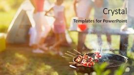  Presentation with grill - Theme featuring summer time bbq - close up of barbecue meat background and a lemonade colored foreground