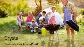  Presentation with grilling - PPT layouts with summer time bbq - family grilling barbecue on camping background and a yellow colored foreground