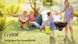  Presentation with bbq - Cool new PPT theme with summer time bbq - grandfather and grandson making barbecue backdrop and a yellow colored foreground