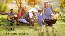  Presentation with barbecue - PPT layouts with summer time bbq - happy family camping and making background and a yellow colored foreground