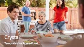  Presentation with bbq - Audience pleasing PPT theme consisting of summer time bbq - parents and adult children having backdrop and a coral colored foreground