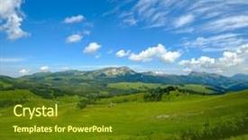  Presentation with luxury mountain nature - Theme featuring summer time mountain nature panoramic background and a tawny brown colored foreground