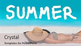  Presentation with sun tanning - Cool new theme with summer title written on beach backdrop and a mint green colored foreground