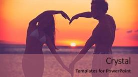  Presentation with heart love - PPT theme having summer travel vacation lovers silhouette background and a coral colored foreground