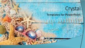  Presentation with sea shells - Cool new theme with summer traveling time sea holiday backdrop and a light blue colored foreground