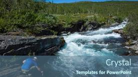  Presentation with summer drinking water - PPT theme consisting of summer-trekking-in-sweden-man background and a ocean colored foreground