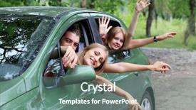  Presentation with cheerful - Presentation theme enhanced with summer trip on a car background and a ocean colored foreground