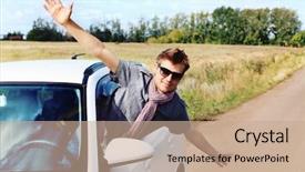  Presentation with summer camp volunteer orientation - Beautiful theme featuring summer trip on a car backdrop and a coral colored foreground