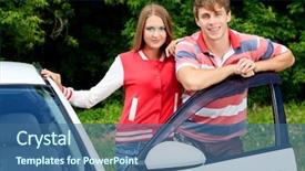  Presentation with young happy couple - PPT theme consisting of summer trip on a car background and a  colored foreground
