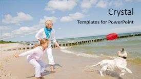  Presentation with family dreams of vacation - Audience pleasing theme consisting of summer vacation - family with dog backdrop and a light blue colored foreground