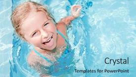  Presentation with blue water - Cool new PPT theme with summer vacation - lovely girl play backdrop and a  colored foreground