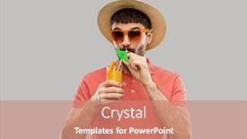  Presentation with young happy people smiling - PPT theme having summer-vacation-and-people-concept background and a coral colored foreground