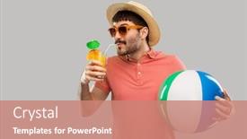  Presentation with beach ball - PPT layouts having summer-vacation-and-people-concept background and a coral colored foreground