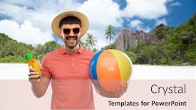  Presentation with beach ball - Slide set with summer-vacation-and-people-concept background and a coral colored foreground