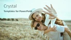  Presentation with pretty girl - PPT theme having summer-vacation-and-travel-handsome background and a cool aqua colored foreground