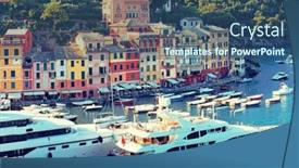  Presentation with resort - Colorful presentation theme enhanced with summer-vacation-at-portofino-luxurious backdrop and a ocean colored foreground