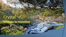  Presentation with resort - Presentation theme featuring summer-vacation-at-portofino-luxurious background and a tawny brown colored foreground